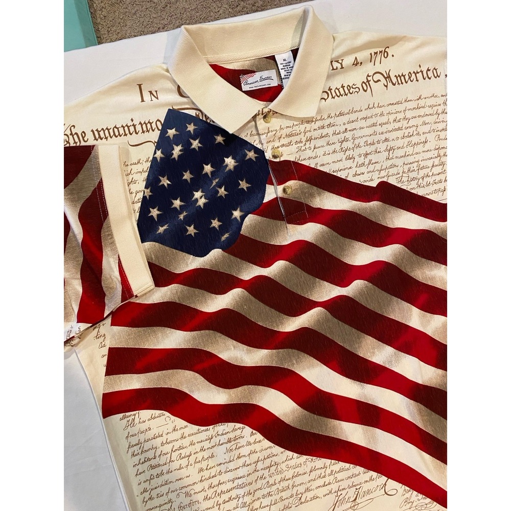 American Summer Clothing Company American Flag Short Sleeve‎ Polo mens Sz XL USA